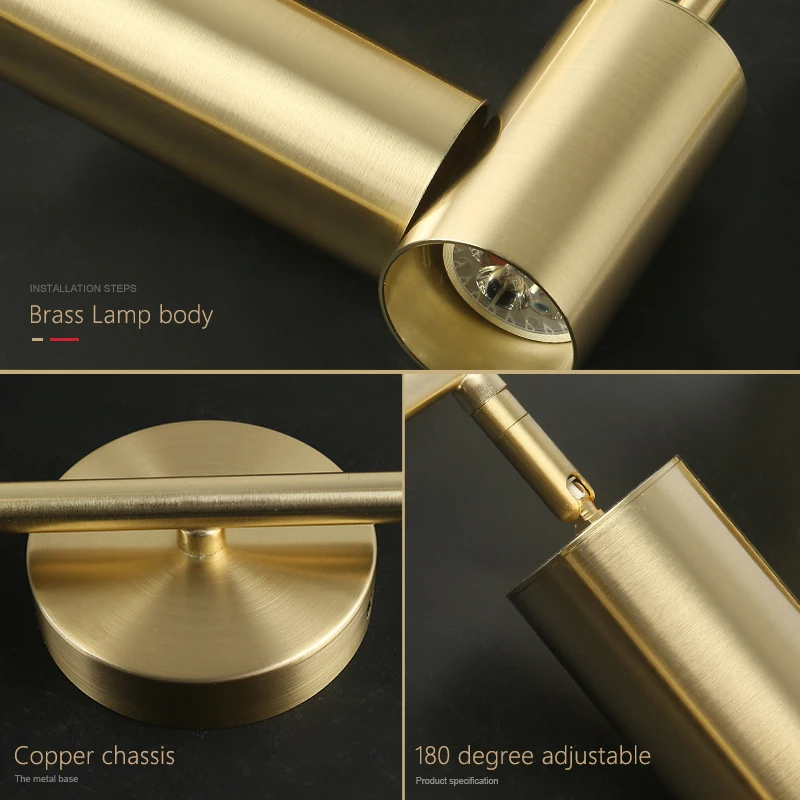 Led spotlight gold color tri head multi head light metal ceiling light living room background adjustable ceiling spotlight