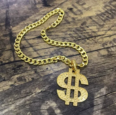 Wholesale Pet Dog US Dollar Pendant Necklace with USD Currency Money Sign Charms Stainless Steel Golden Cord Link Chain