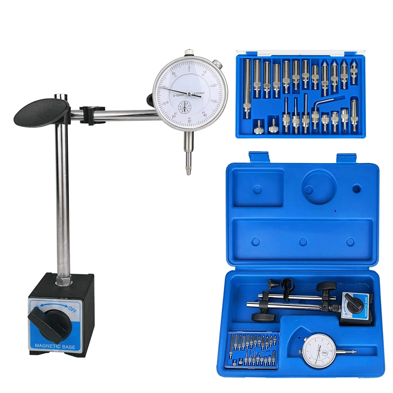 Тонкий регулируемый тестер с длинной рукояткой, 0-10 мм/0-1 дюйм, профессиональный манометр 0,01 мм/0,001 дюйма, точный циферблатный индикатор с магнитным держателем