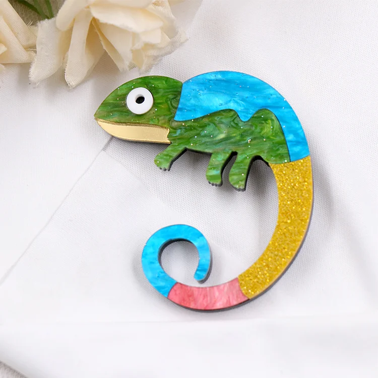 BHS066BH1039 New Design Large Lizard Fashion Jewelry Laser Cut Glitter Acrylic Chameleon Brooch