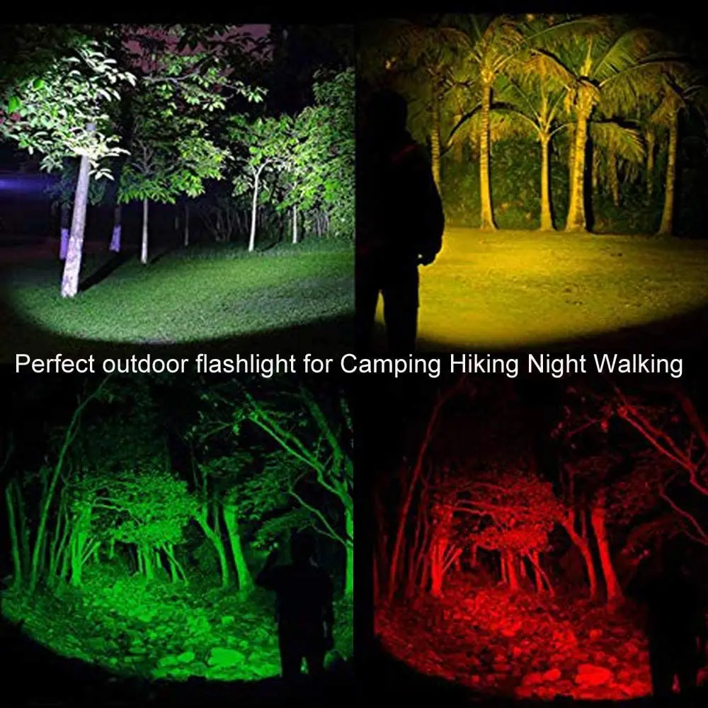  Tactical Outdoor 4-Colors Signal Light Magnetic Flashlight 1000LM Strong 18650 Rechargeable