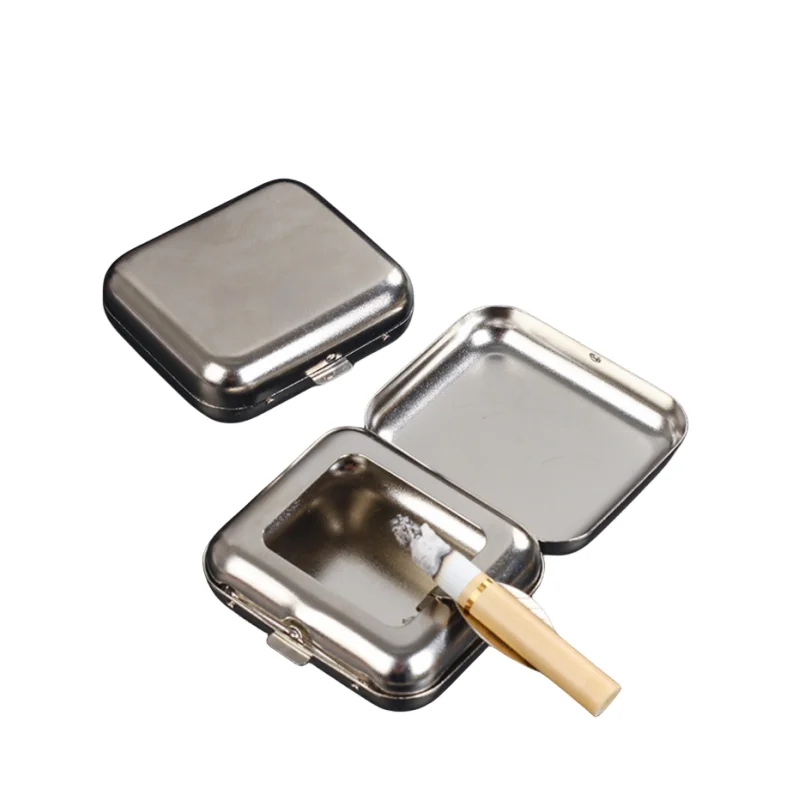 Pocket Creative Travel Portable Matte Metal cigar Ashtray box with flip cover Custom Logo Tobacco Cigarette Smoking car ashtray