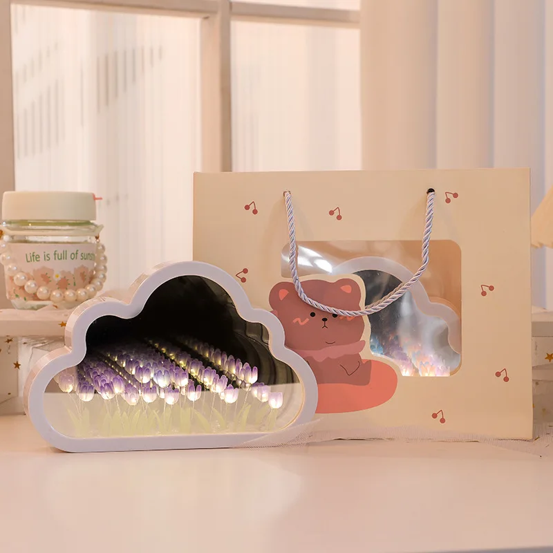 Multi-fonction Cloud Makeup Mirror Decorative Single Sided Princess Desk Mirror Gift DIY Night Lamp Mirror