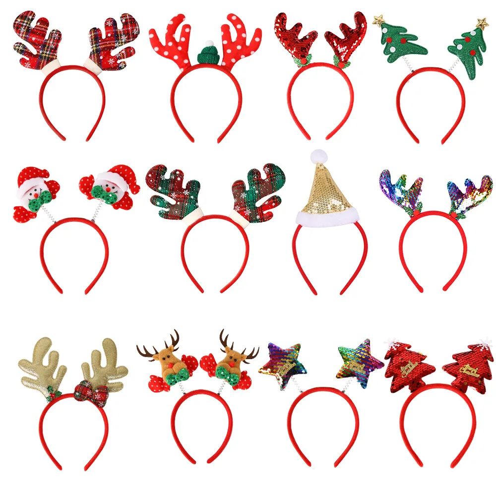 Wholesale Christmas tree gold bow Small bell Headband Green straw hoops Hair accessories Christmas party accessories