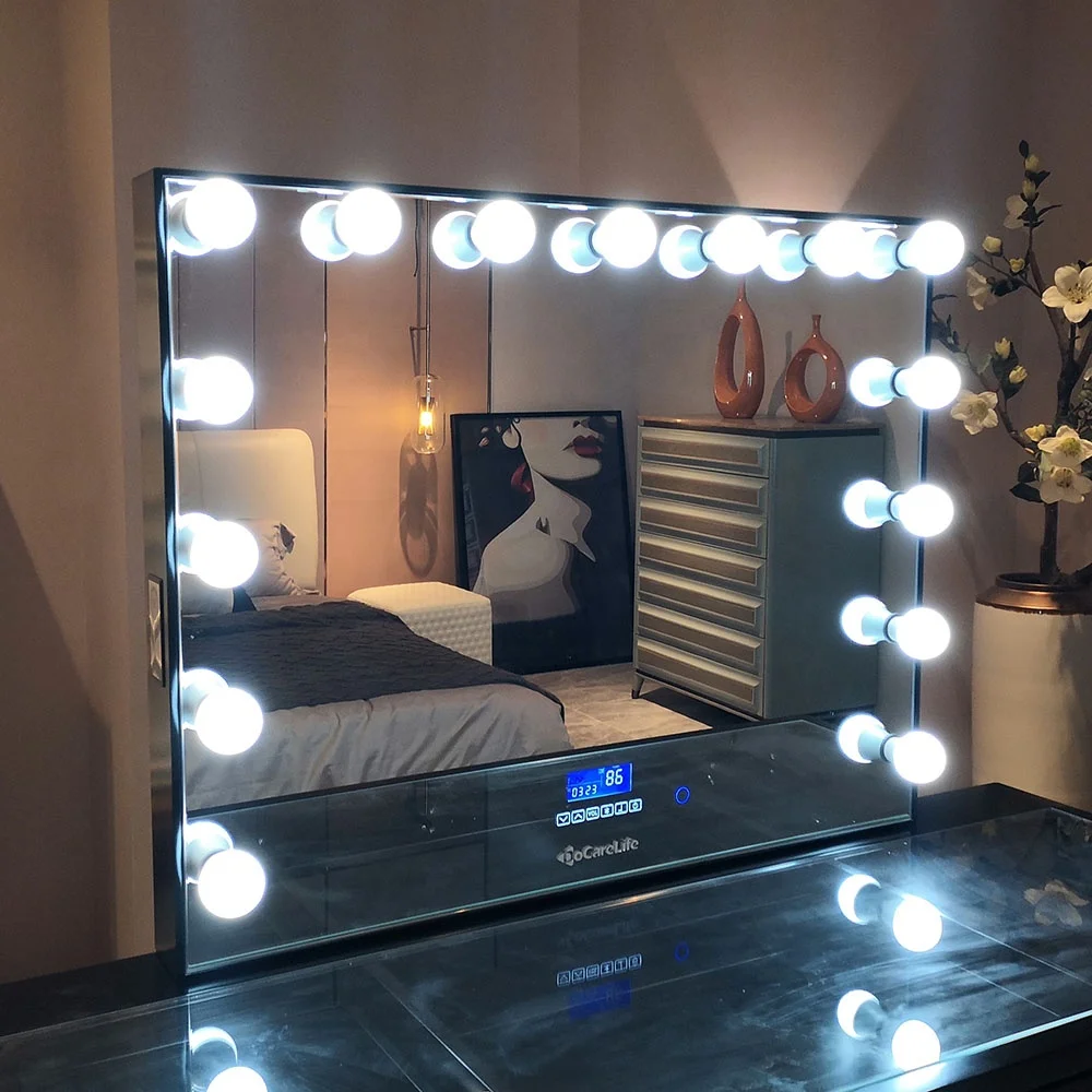 Stock on US! Docarelife Wooden Desktop Lighted Hollywood Vanity Makeup Mirror with Wireless Speakers