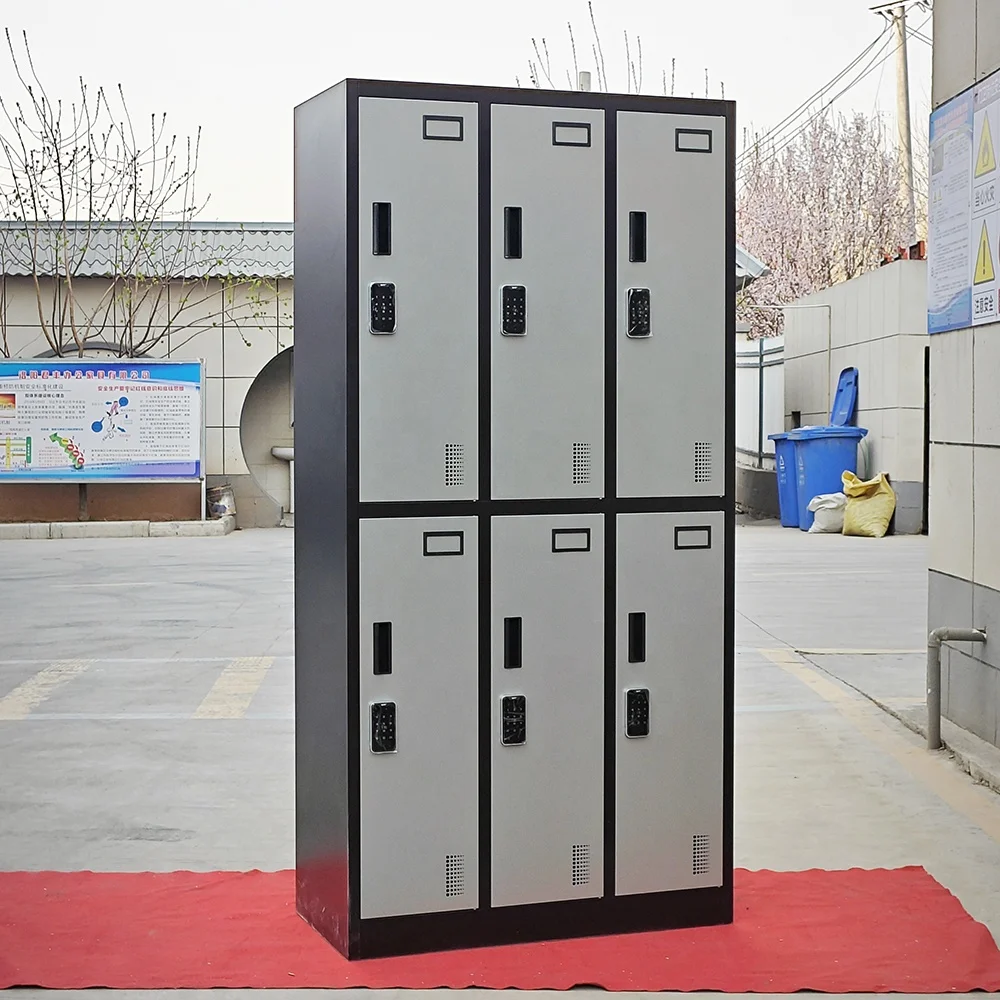 6 door metal locker used for gym school steel locker with digital lock