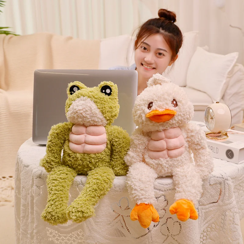 Creative Funny Stuffed Animal Dinosaur With Muscle Adorable Plush Muscular Rabbit Toys Cat Kawaii Squishy Frog Duck Workout Dog