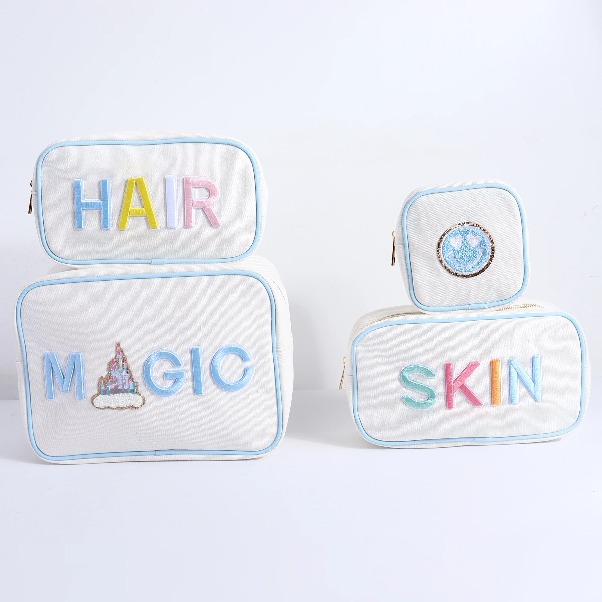 Keymay High Quality Women Girl Cute Fashion Zipper Canvas Cotton Bag Travel Toiletry Bag Custom Cosmetic Bag Canvas