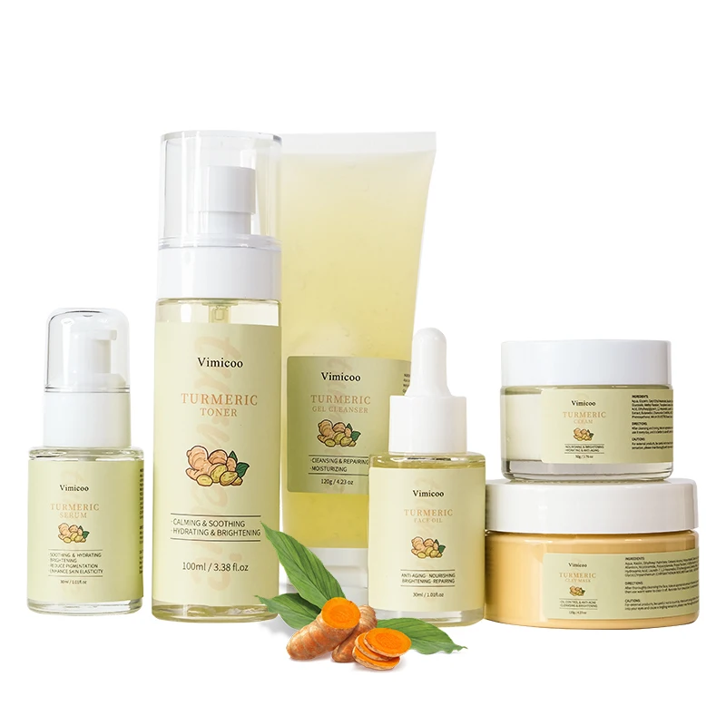 Skincare Products Custom Logo Korean Turmeric Skin Care Kit Anti Acne Dark Spots Anti Aging Tumeric Set Turmeric Skin Care Set