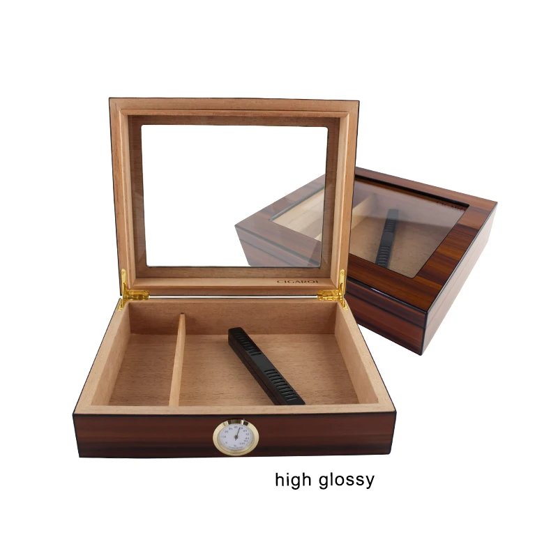 Стеклянная Высококачественная глянцевая коробка для сигар, съемный лоток из испанского кедра, коробка для сигар с гигрометром и увлажнителем
