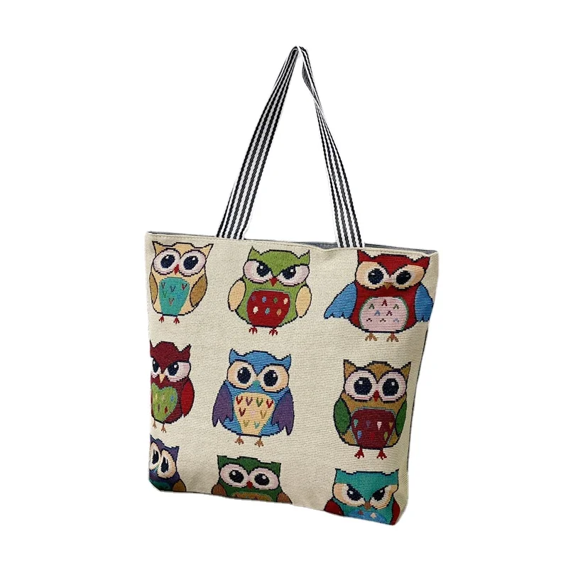 Wholesale Custom Traditional Weaving Pattern Canvas Shoulder Bag Women Tote Bag with Zipper
