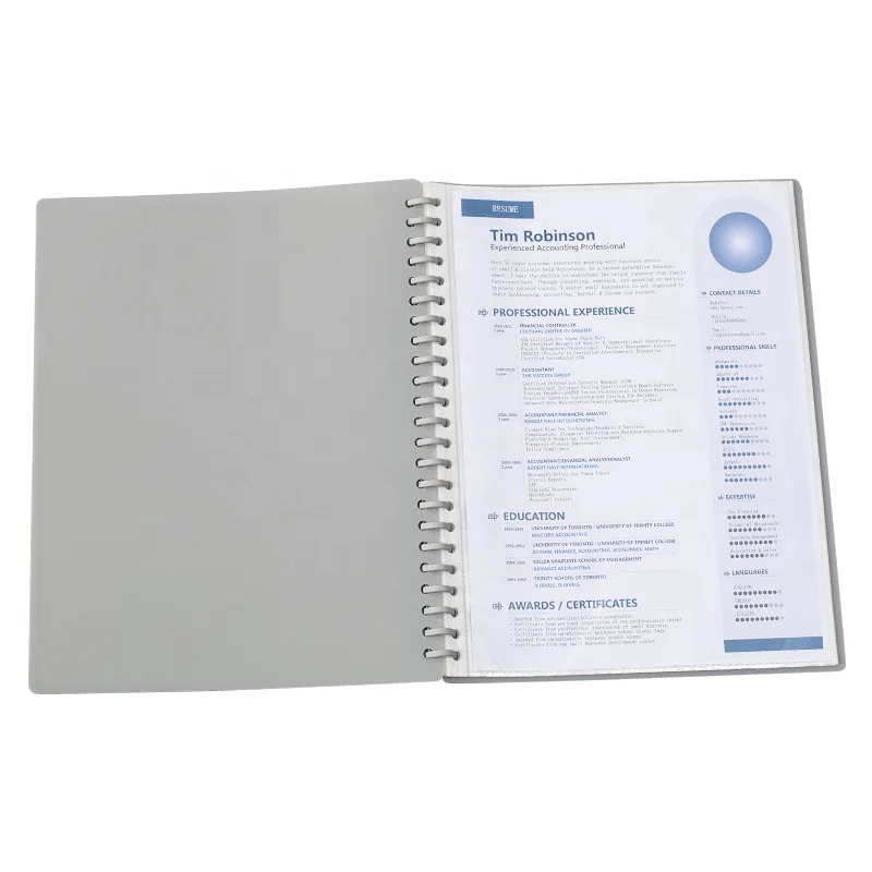 PP Plastic Presentation Folder Ring Binder Folder Spiral Refillable Clear Display Book  With 10 20 30 40 Pockest