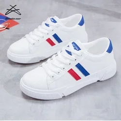 RTS Fashion new PU material women strip casual white sport school lace up shoes