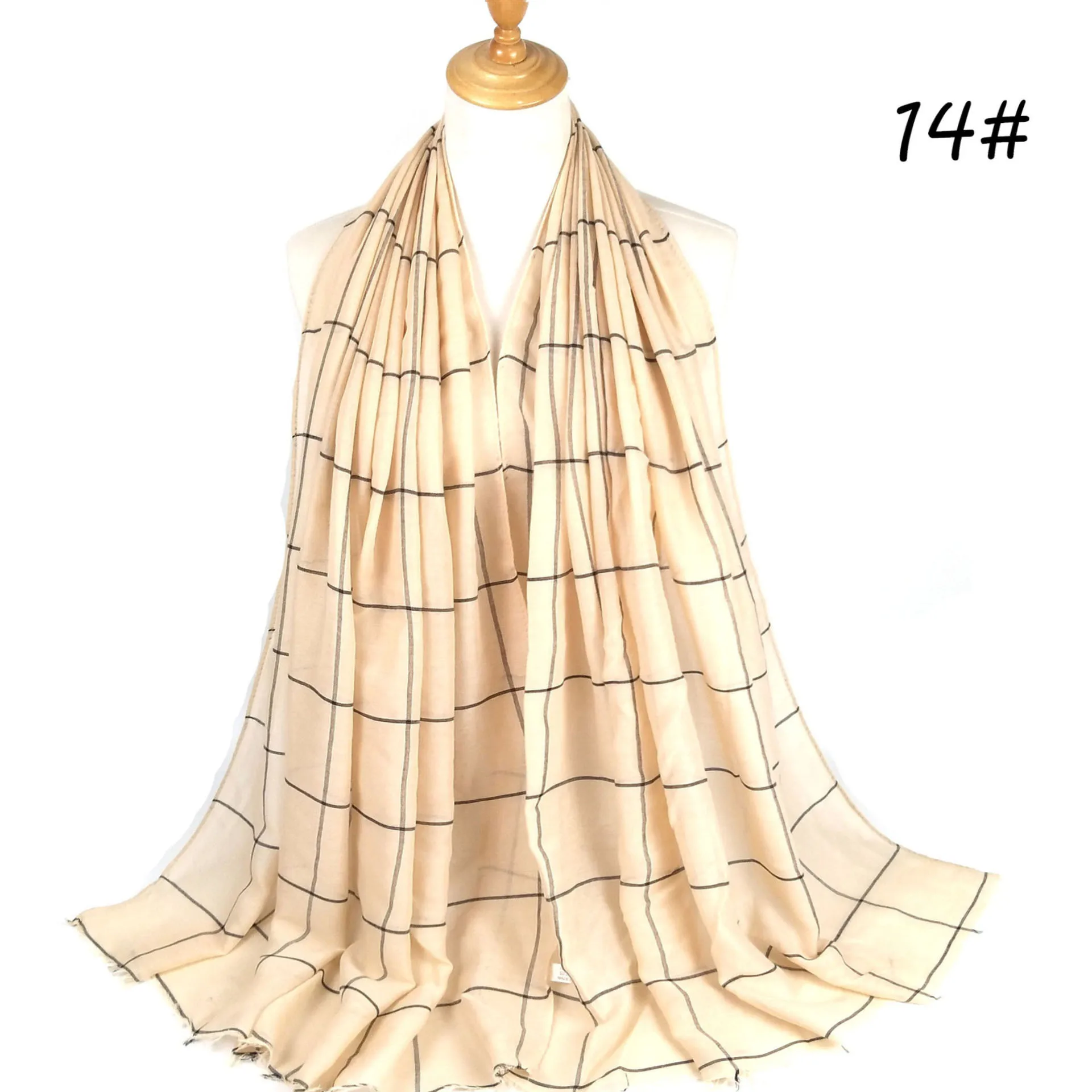 
New cotton and linen checkered scarves cotton long scarves for women monochrome manufacturers direct sales 