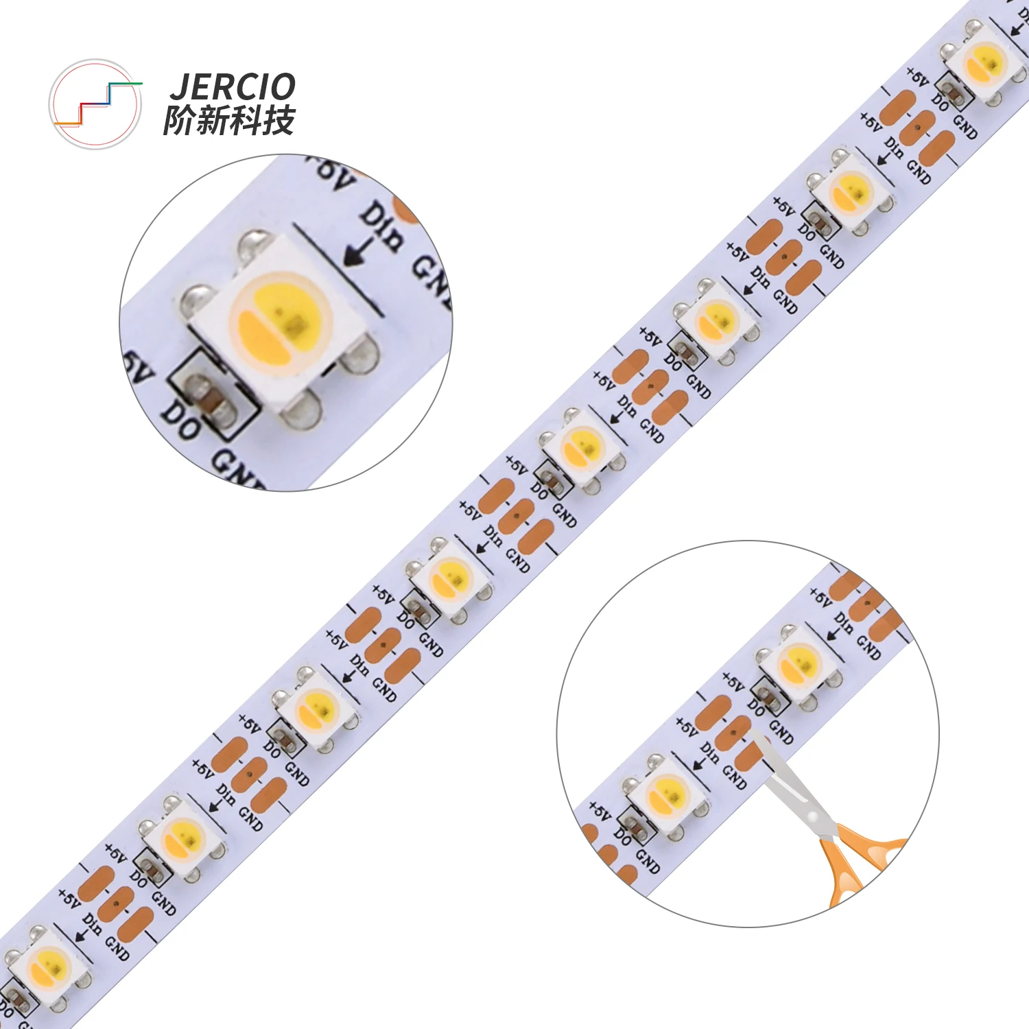 JERCIO SK6812 / WS2812 / XT1511-WWA Warm White Cool White Amber 5050 SMD High Flux Addressable Flexible LED Strip Light