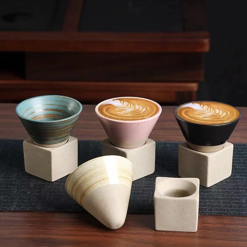 hand painted glaze ceramic espresso cup tea cup coarse ceramic personal water cup with base OEM