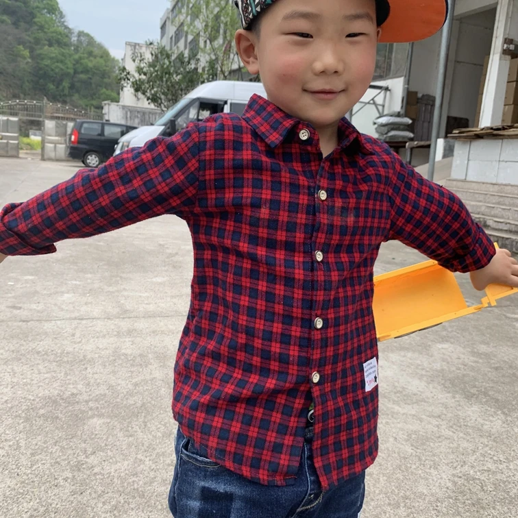 Factory stock Boys children casual fashion Flannel checks plaids shirts