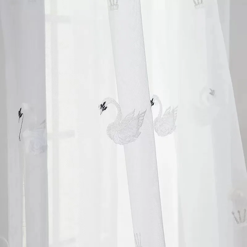 Professional Wholesale Fresh Style Swan Pattern High End Luxury Embroidered Curtains Fabric