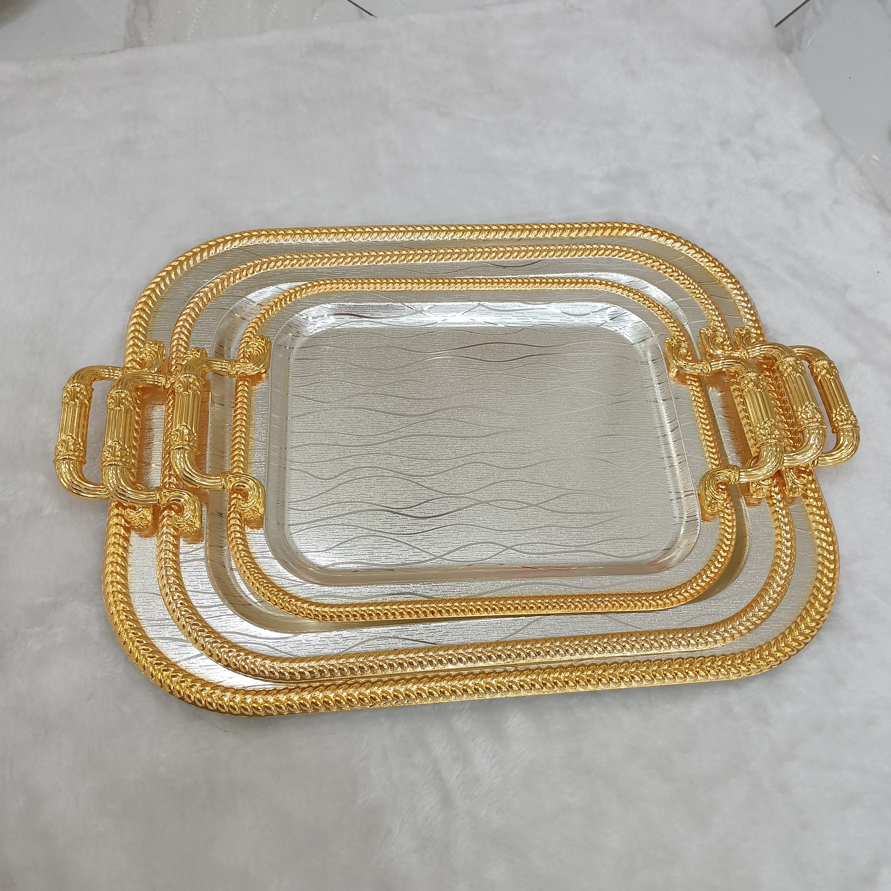 Antique 3pcs copper engraved decorative plates serving tray set Decor Dessert Plates with cheap price