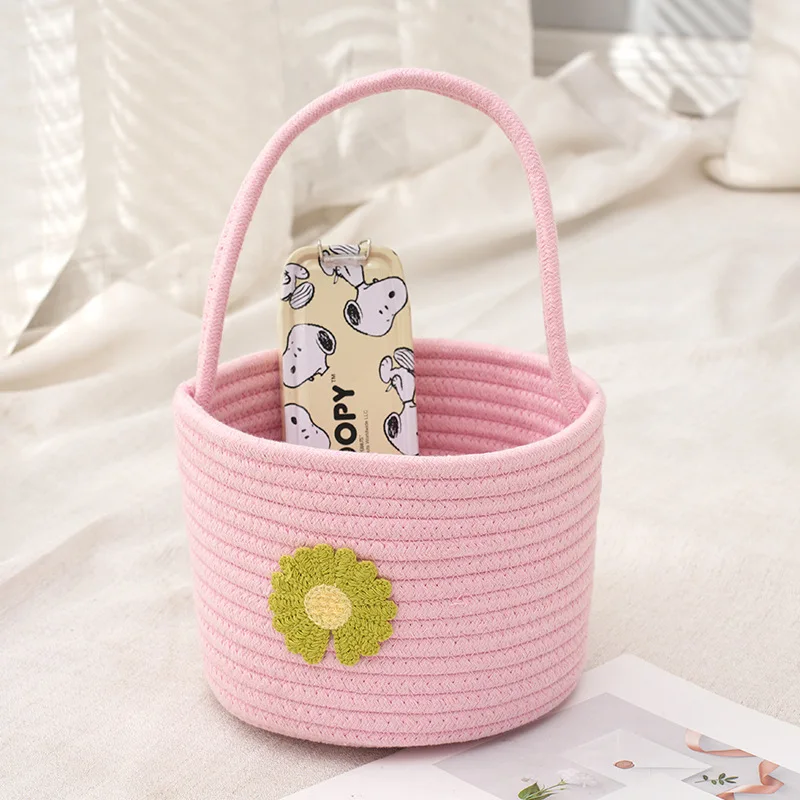 T0173 Creative Woven Cotton Rope Flower Storage Basket Hanging Bag Chlorophytum Cute for Home