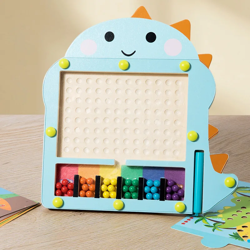 Children Early Education Dinosaur Magnetic Bead Maze Wooden Toy Toddler Color Classification Game Kids Educational Wooden Toys