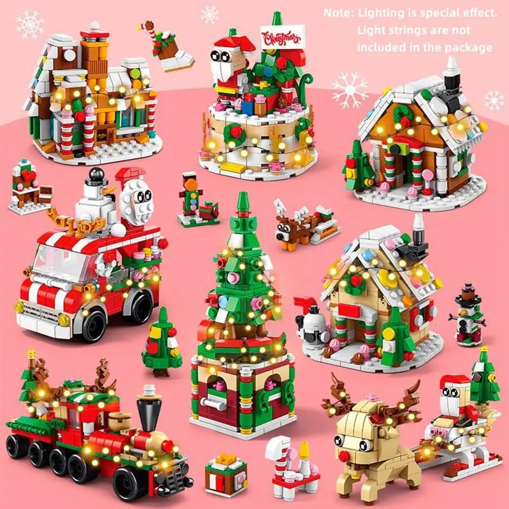 Christmas Gingerbread House 2023 Mini Xmas Tree Building Block Set Creative Train 6-in-1 Ornament Toys Kits Bricks for Kids