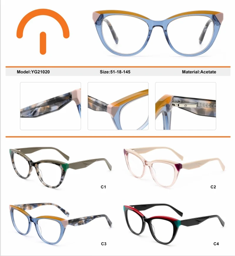 2024 New design fashion high-end trend  eyewear glasses color cat glasses lamination spectacle ingredient acetate optical frame