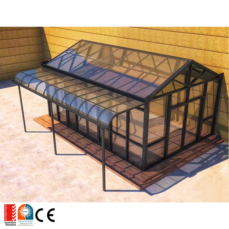 China factory curved glass polycarbonate sunrooms glass houses metal aluminium frame sunroom commercial glass house