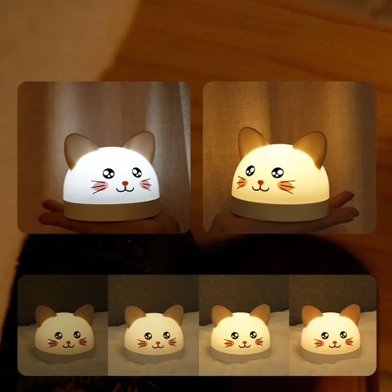 YIZHI LED Cute Cartoon Silicone Cat Lamp Baby Kids Sleep Trainer Touch Sensor Warm Light Bedroom Bedside Night Light Alarm Clock