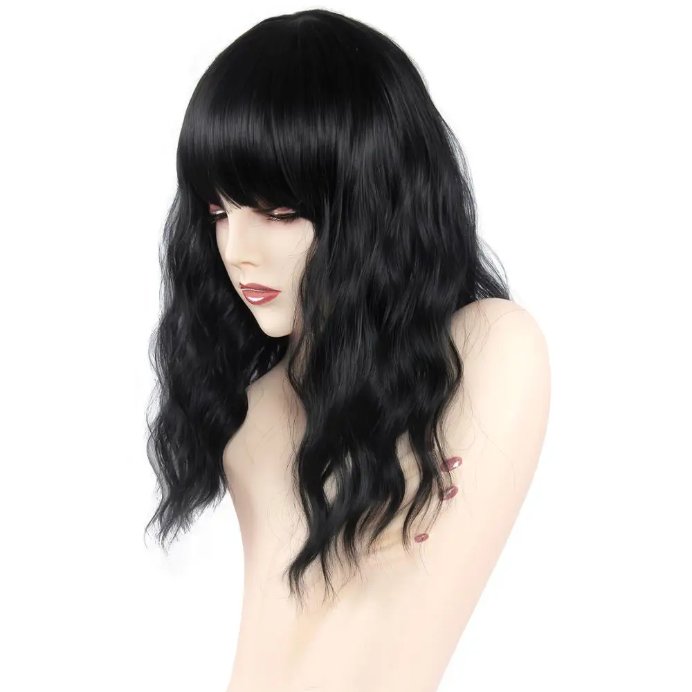 
Wholesale 16inch 1B Black Wig , long Heat Resistant body wave Synthetic Wigs For Black Woman 