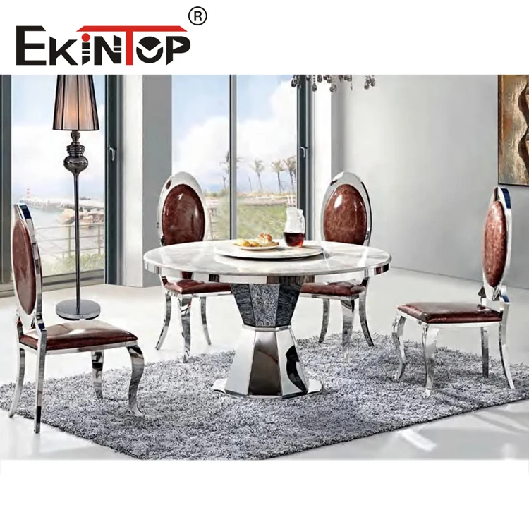 Ekintop popular modern stainless steel dining table glass round live edge dining table