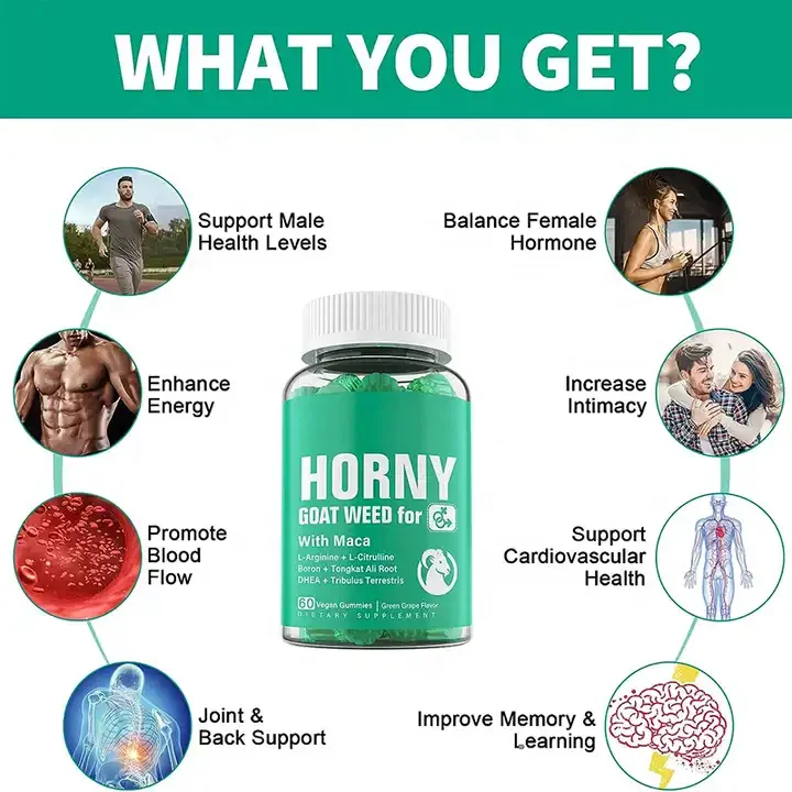 OEM Private Label Natural Epimedium Extract Maca Horny Goat Weed Gummies for Men Women Natural Energy Intimacy Booster