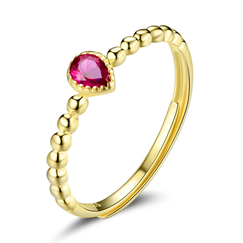 925 sterling silver 18k gold plated red drop-shaped zircon adjustable rings