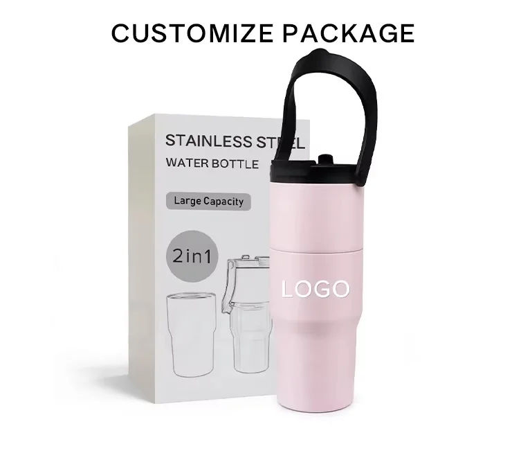 950ml 32oz 2 In 1 Stainless Steel Water Bottle Sport Tumbler Hiking Water Bottle Travel Coffee Mug Thermos Tumbler With Two Lid