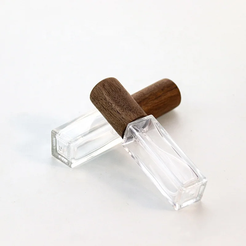 Custom Logo 10ml Empty Mini Glass Perfume Bottle With Dark Wood Cover For Packaging
