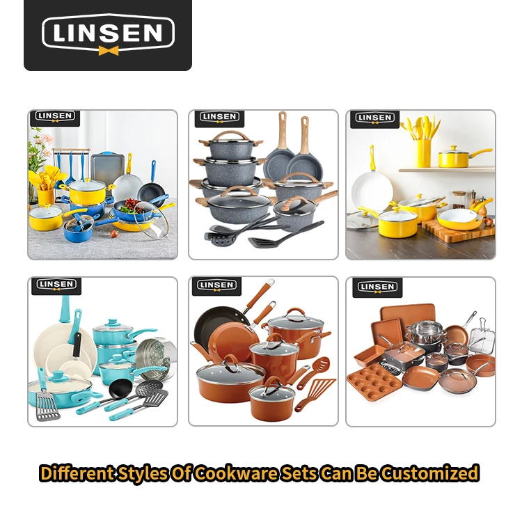 OEM Kitchen Aluminum 304 18/8 Stainless Steel Almond Colour Pot Set Nonstick Granite Cookware Set Cooking Cookware