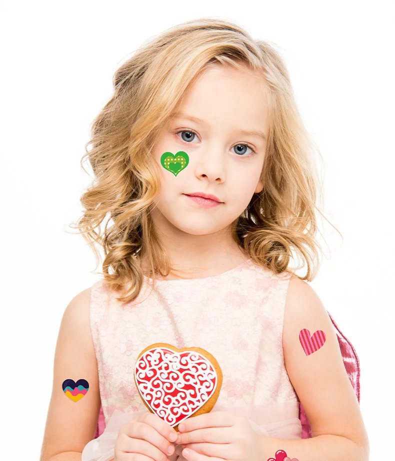 Glitter Face Tattoo Sticker Temporary Tattoo Sticker Heart Shape Easy Removing Fun Print for Party Decoration For Kids