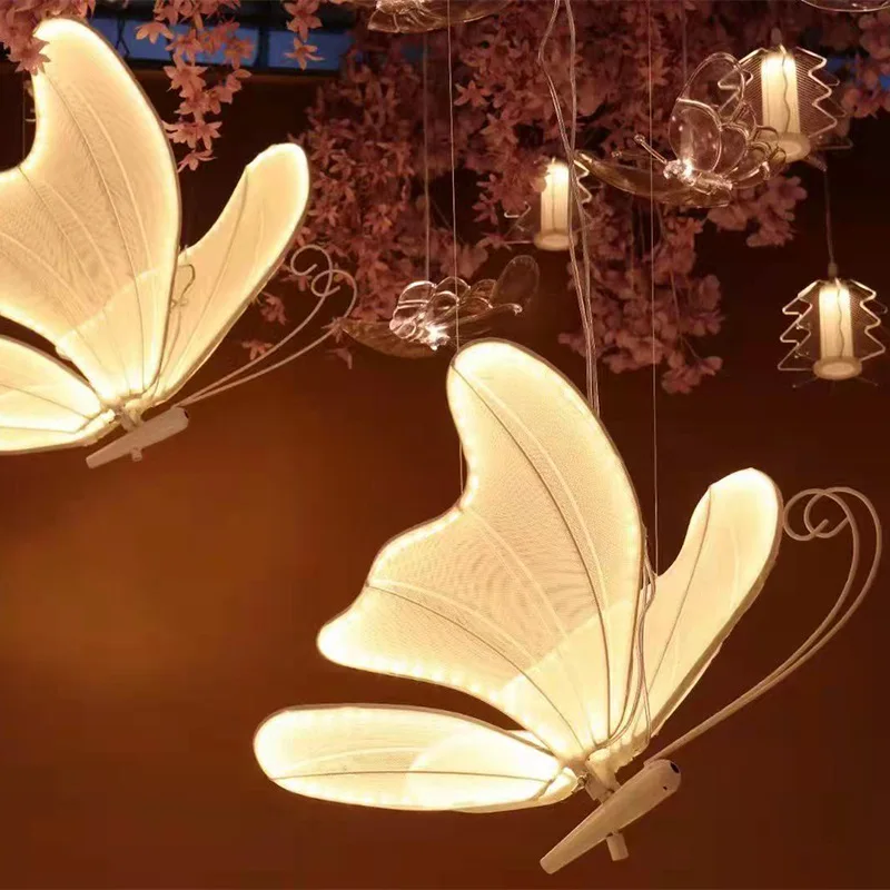 Wedding Venue Decoration Props Ceiling Lights Iron Small Butterfly Lamp Wedding Stage Scene Decoration Lights