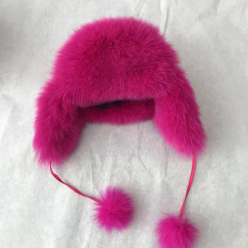 Factory Price Winter Warm Hat Fox Fur Fur Mink Hats with Real Fur Pom Poms for Women
