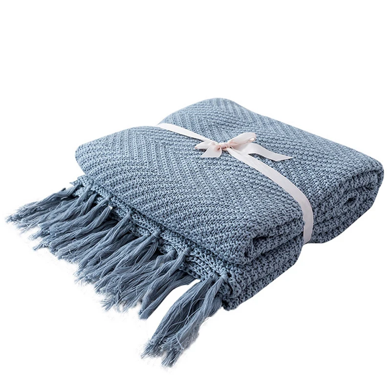 Good quality factory directly cotton throw blanket cotton knitted blanket for bed and sofa