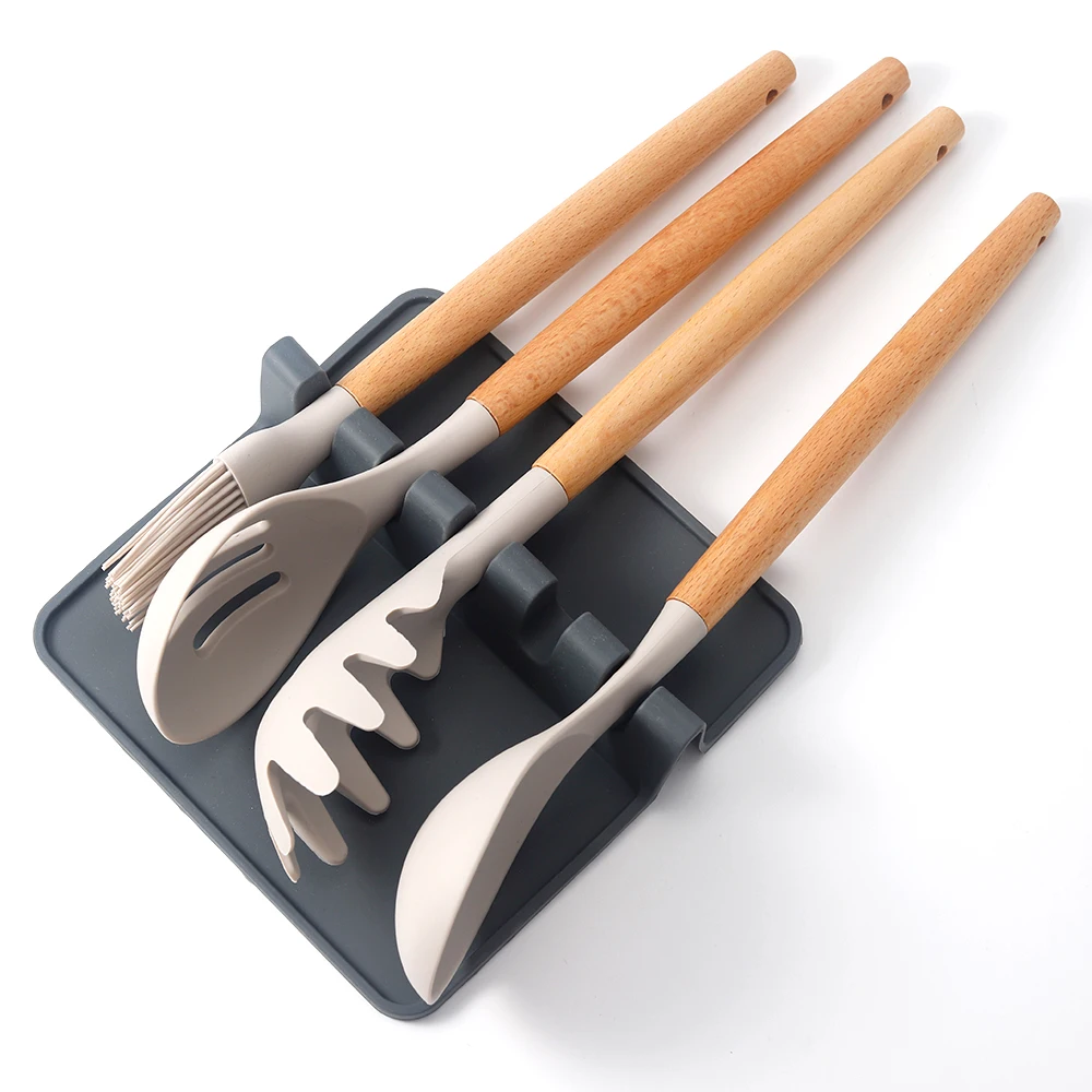 Heat-Resistant cooking kitchen utensils holder Silicone Spoon Rest with Drip Pad