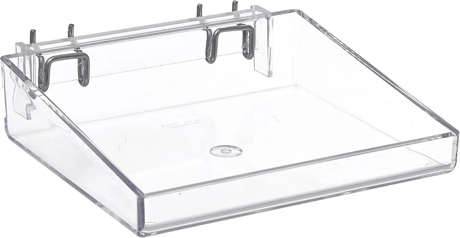 Hanging Acrylic Open Trays Slatwall Pegboard Retail Stores Product Display Holder With 2 Metal U-Hooks