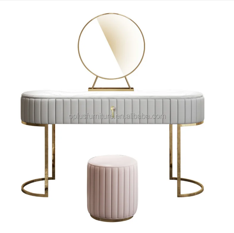 
Modern Luxury bedroom Furniture Makeup Table Gold Plated Top Marble Leather Dressers Nordic Storage Drawer Dressing Table 