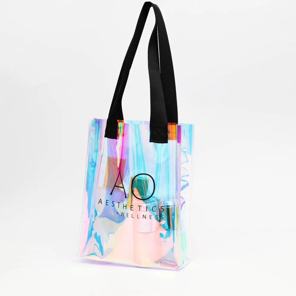 Gentle Women Custom Fashion Luxury PVC Colorful Plastic Handbag Reusable Shopping Tote Bags with Custom Printed Logo