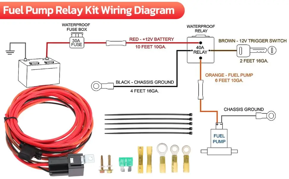 40A Relay 30A Fuse Box Wire Harness Waterproof Fuel Pump Relay 12V Harness Replacement Heavy Duty 12V Relay Cable Kit