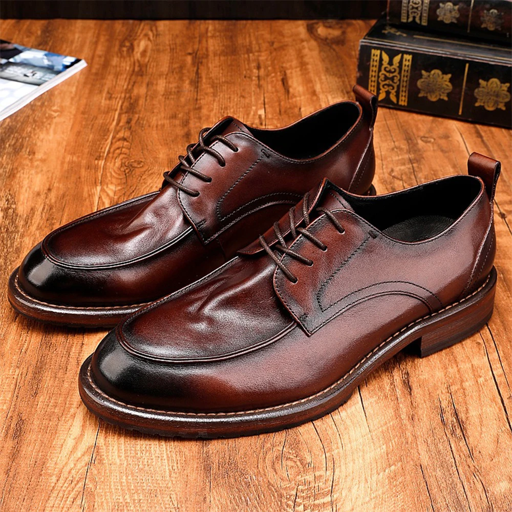 Genuine Leather Washing Top Layer Cowhide Derby Shoes Round Toe Casual Leather Shoes Hot Sale Classic Style