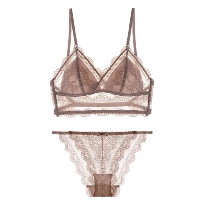 Manufacture sale Thin lace Women Sexy triangle Padded Bra U Type Backless Bra Push Up Bralette Brassiere Panty Lingerie Set