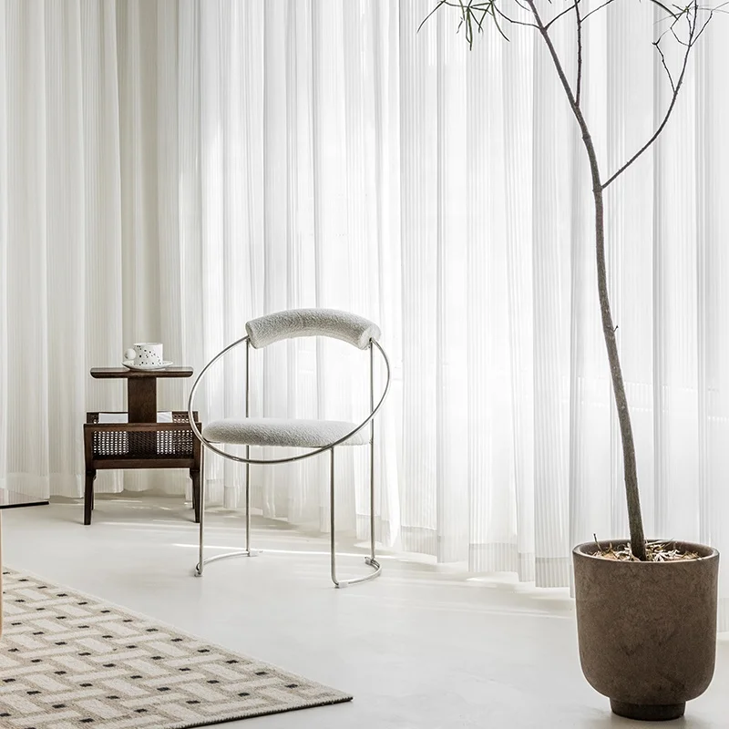Fancy White Voile Light Filtering Vertical Striped Louver Sheer Curtains For Living Room