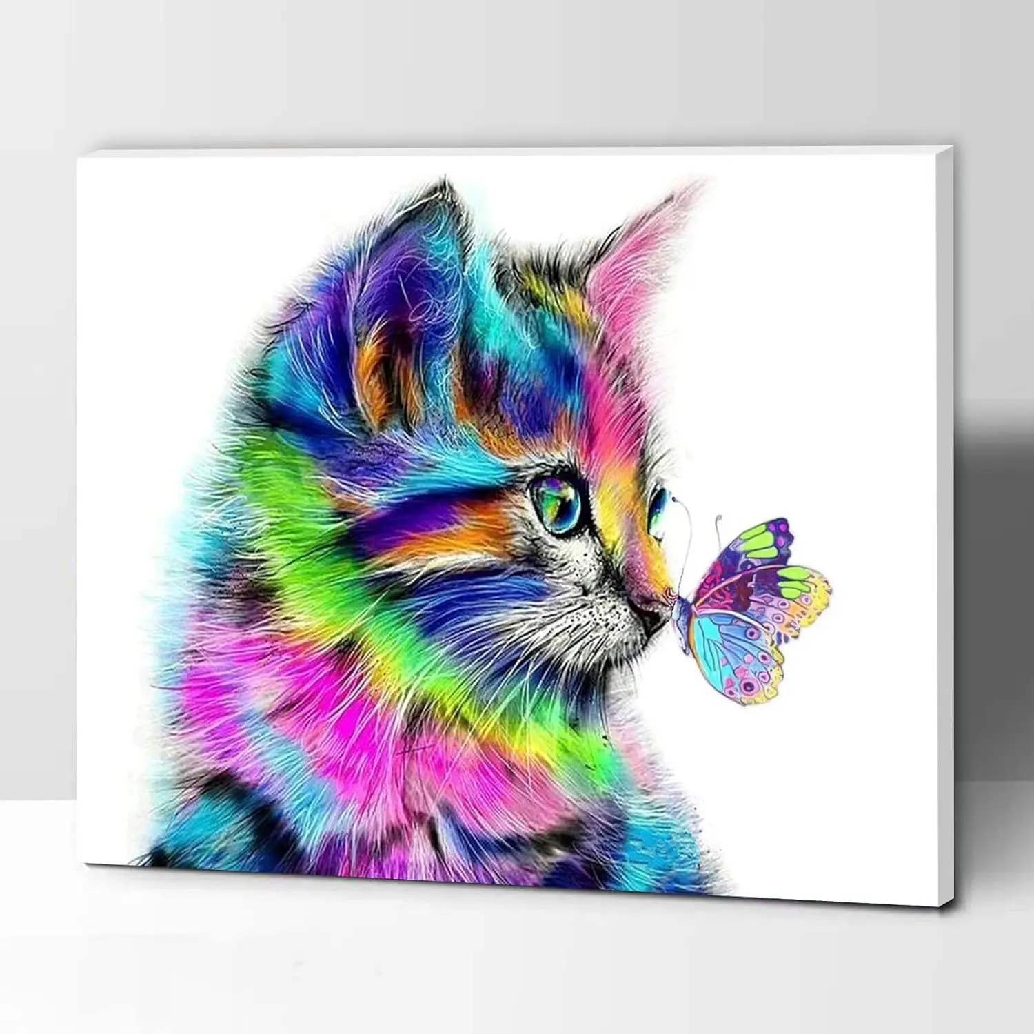 Suitable for children and adult beginners,DIY gift canvas Painting by numbers ,30 x 40cm colored cats and butterflies