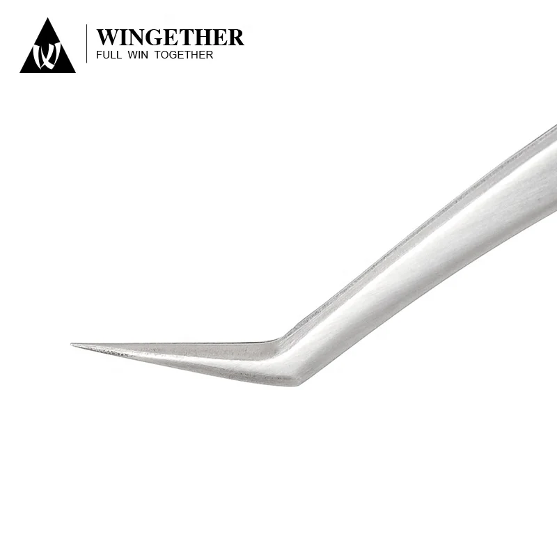 Wingether Best Selling In Stock Stainless Steel Diamond Tip Tweezers 45 Degree Stainless Tweezers Tweezers Eyelash Extens